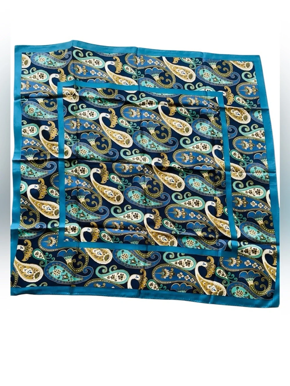 Adrienne Landau Teal & Navy Paisley Silk-Feel Square Scarf